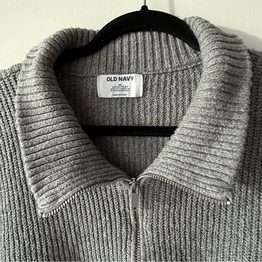 OLD NAVY Gray Ribbed Quarter Zip Sweater Women’s 2X Cotton Blend - Picture 4 of 9